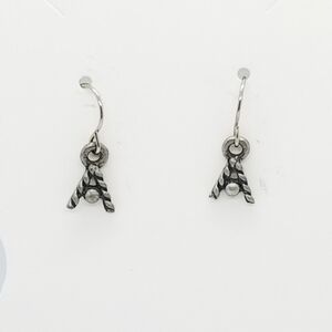 silver tone A initial dangle earrings